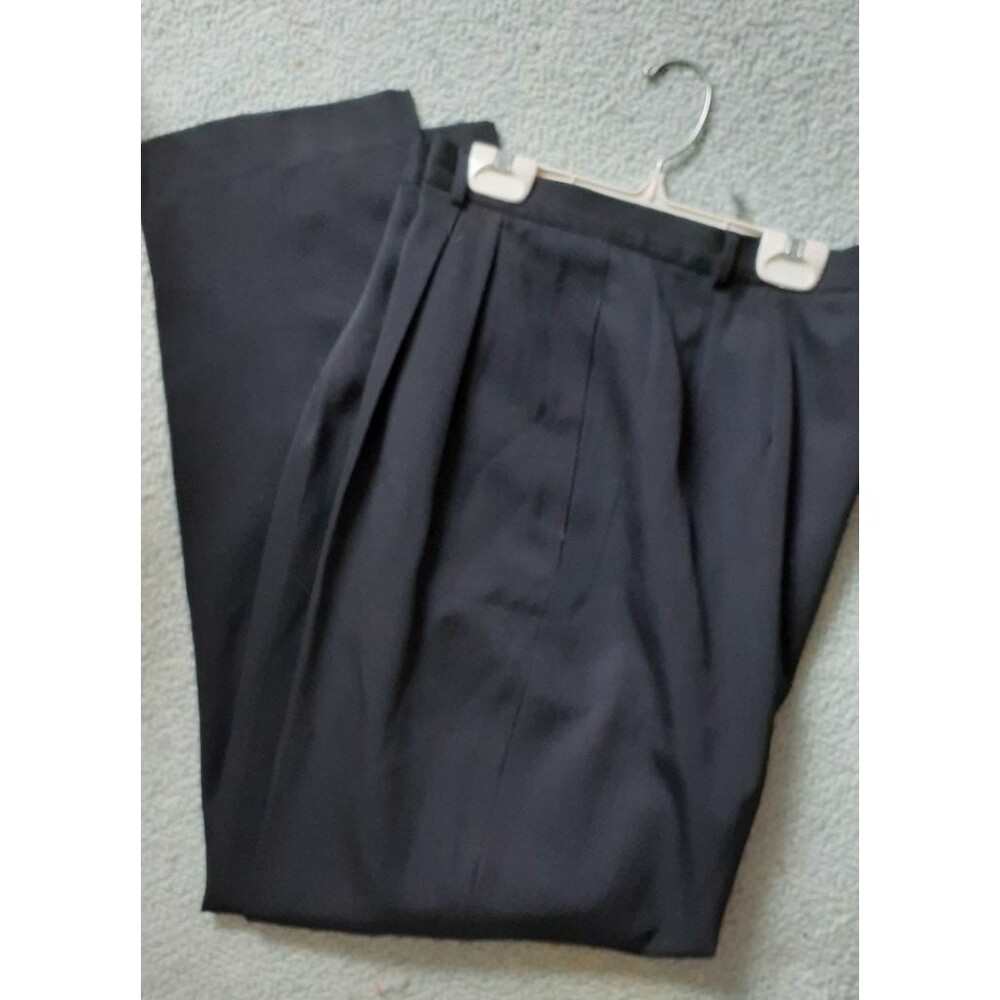 Lands End 100% wool lined dress pants women's 14 l black career office luxury